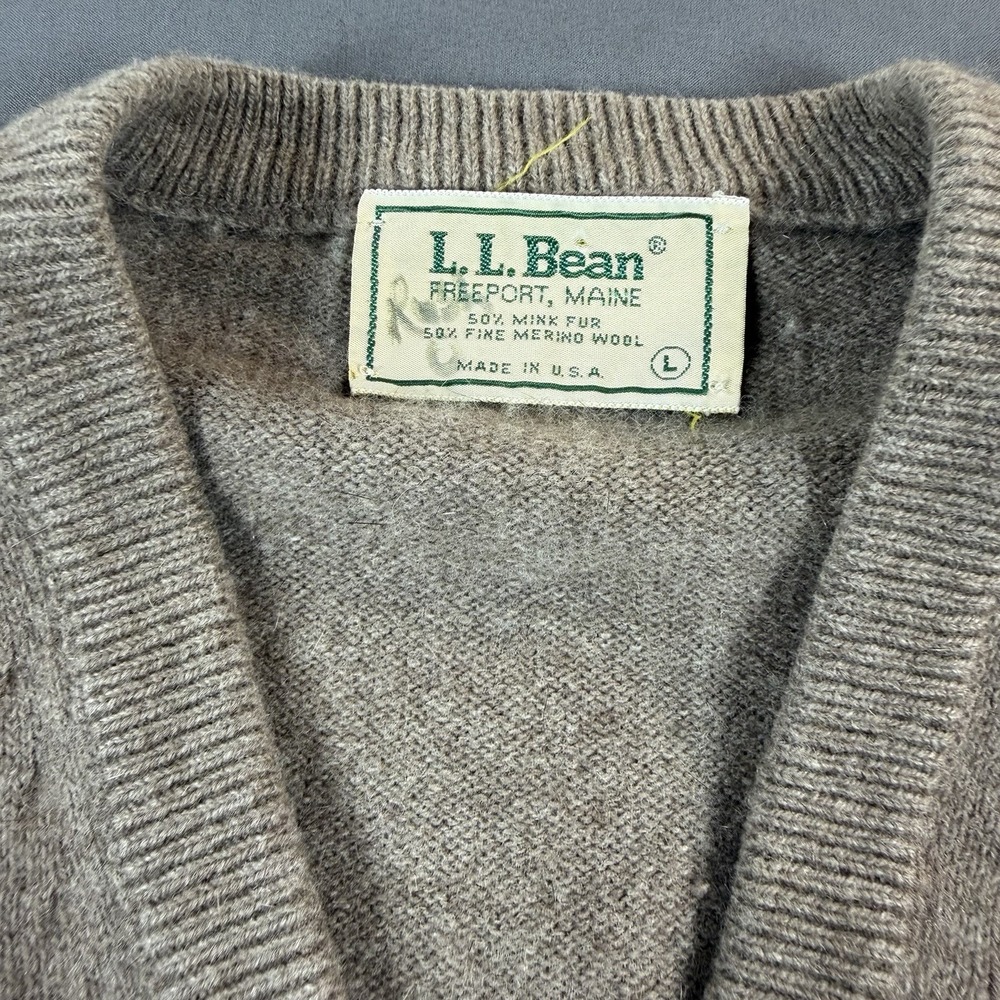Vintage LL Bean Mink Fur Merino Wool Sweater Vest USA Mens Large Quiet Luxury - Picture 2 of 5